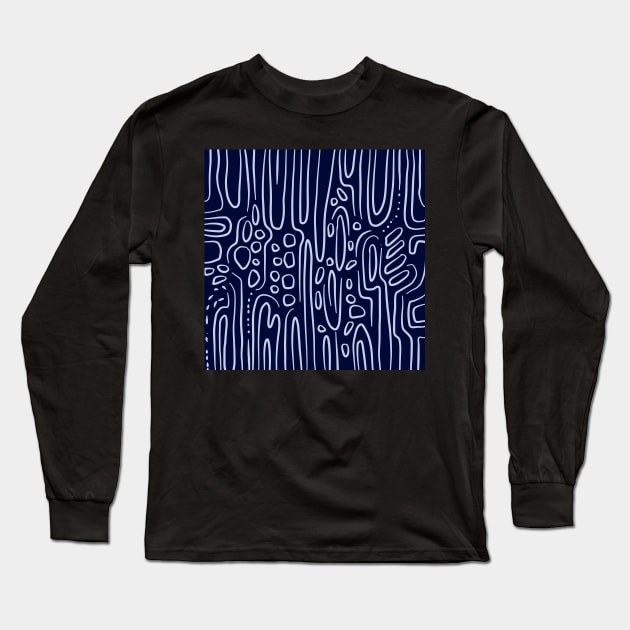 Horizontal watercolor lines on a blue background pattern design Long Sleeve T-Shirt by jen28